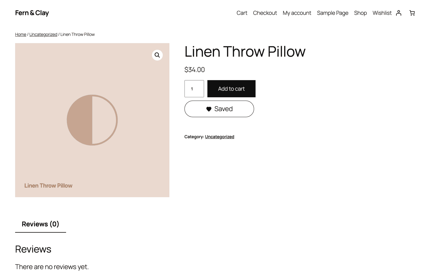 A product page with a heart 'Saved' button under Add to cart.